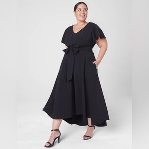 Lena V-Neck High-Low Midi Cocktail Dress